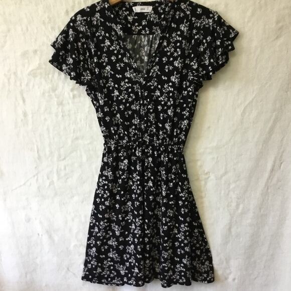 MNG Black Ruffle Cap Sleeve Floral Mini Dress - Picture 2 of 14